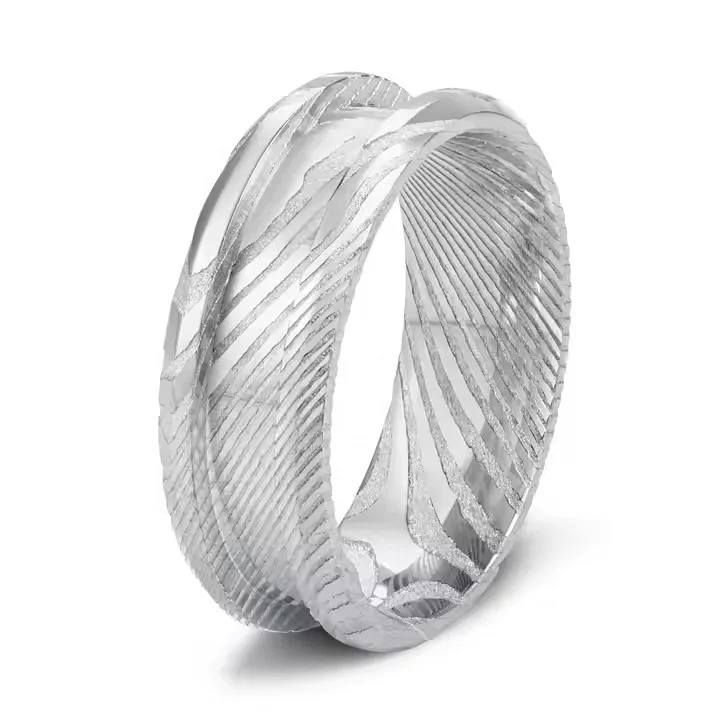 POYA 8mm Damascus Steel Unisex  Ring Classic Single Channel Blank Core Inlay for Wedding Engagement Gift Jewelry