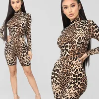 

Wholesale New Autumn Ladies Long Sleeve O-neck Slim Fit Leopard One Piece Bodycon Rompers Womens Jumpsuit