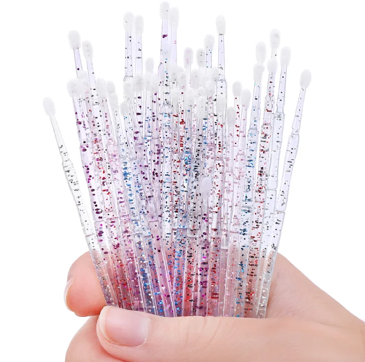 

New style 100Pcs/bag disposable Crystal Micro Applicator Extension Spoolie Cleaning colorful crystal Eyelash micro brush swab, Pink/purple/blue/yellow/green