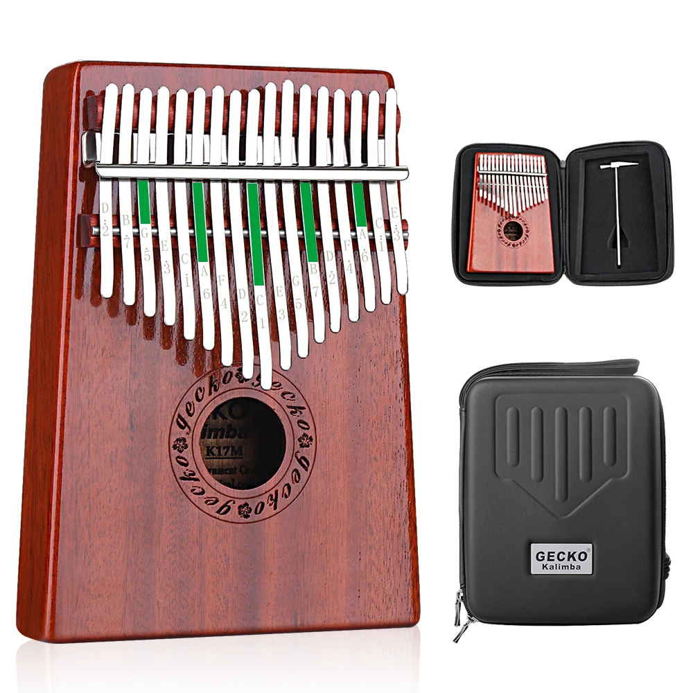 

Wholesale Customize Music Beginner Finger Instrument Wooden 17 keys Steel Kalimba, Brown