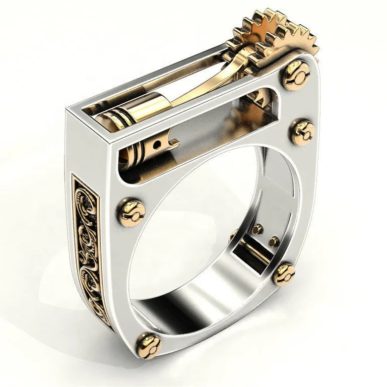

Vintage Mechanical Gear Double Color Rings for Women Silver/Gold Filled Ring Retro Pattern Fashion Wedding Jewelry