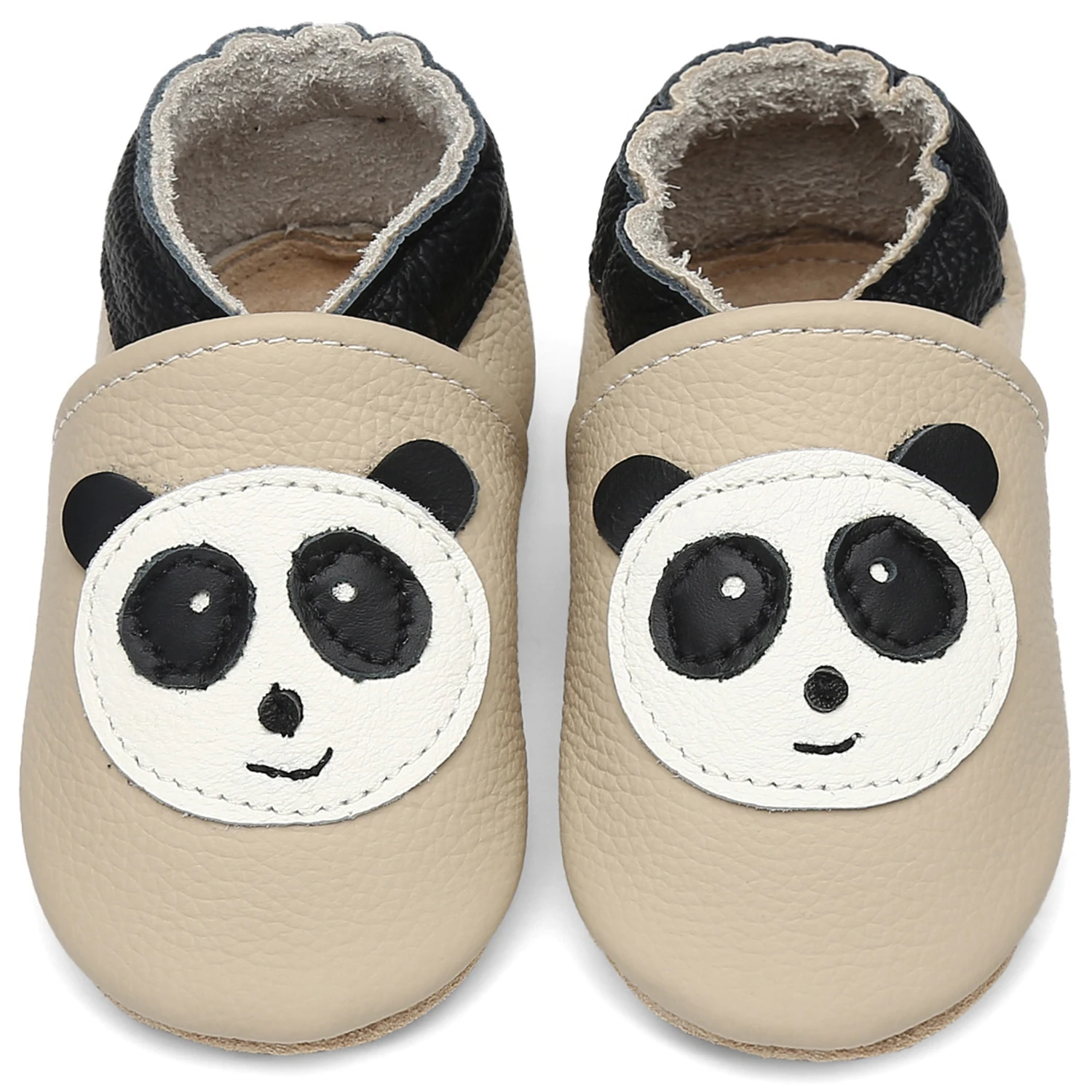 

0-24 Beige Soft Custom 100 Real Leather Cute Panda Pattern Casual Shoes Toddler for Baby
