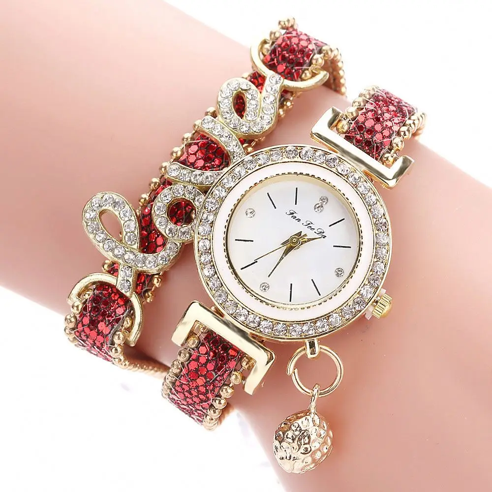 

Top selling Exquisite LOVE Pendant Diamond Ladies Watch Women Bracelet Quartz Wrist Watch Fashion Girl gifts Watch Bracelet Set, White/ red/ black/ blue/ pink/ beige