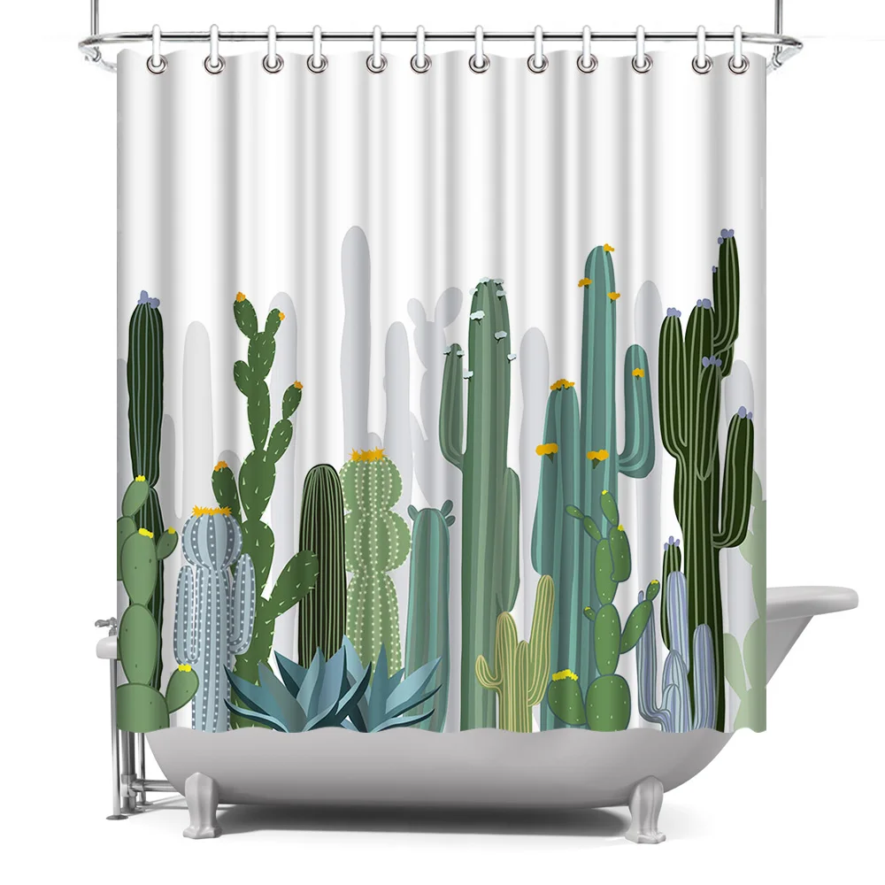 

White Blackground Euphorbia Candelabrum 100% Polyester Waterproof Bathroom Curtain Shower Curtain, Customized color