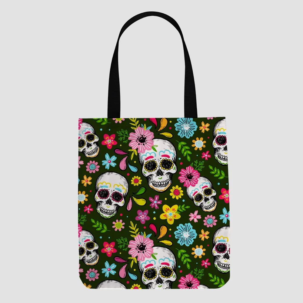 

2021 custom canvas hand shopping bags Skull pattern cosmetic designer waterproof wholesale handbags travel for ladies men tote