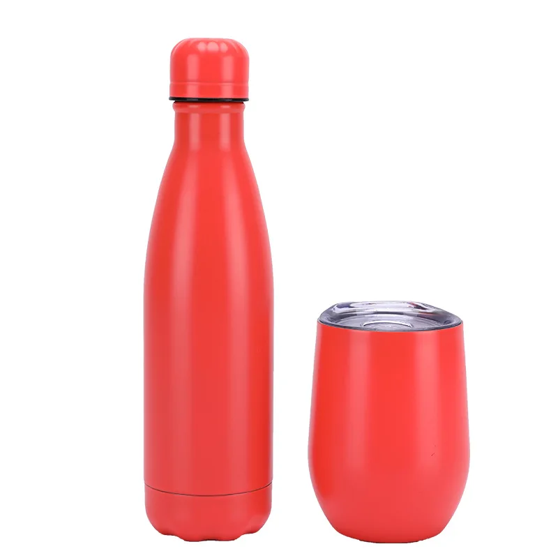 

Double wall vacuum insulated egg tumble mug cup with lid sport stainless steel cola shaped water bottle set, Customized colors acceptable