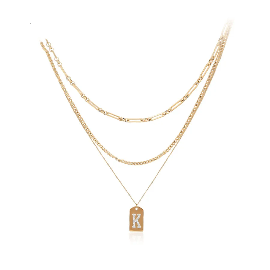 

A00769089 xuping jewelry Personalized simple design three-layer chain luxury 14K gold letter K stainless steel men's necklace, White