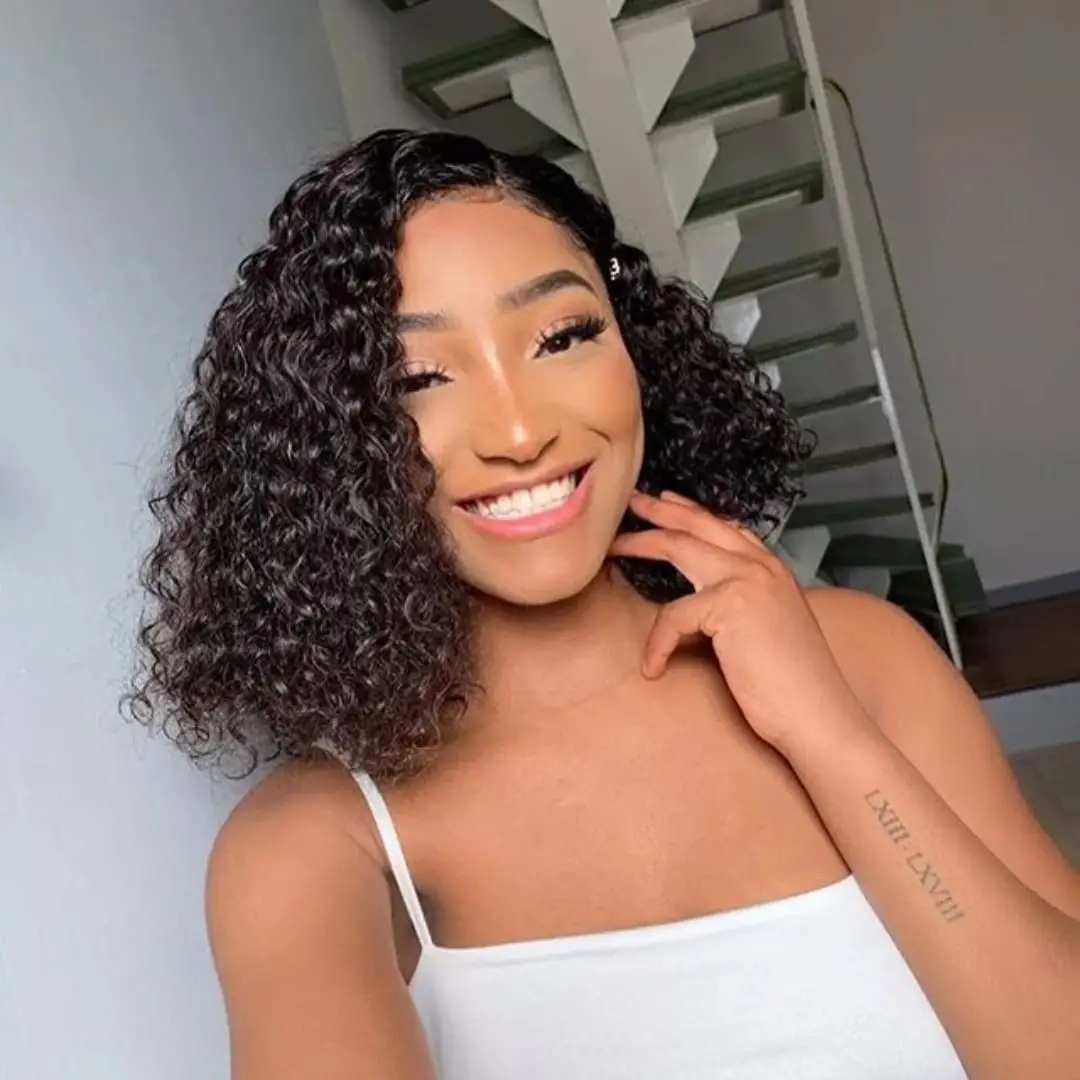 

Cheap Human Hair Front Lace Wig Curly 13*6 Lace Wig Brazilian Short Curly Wig