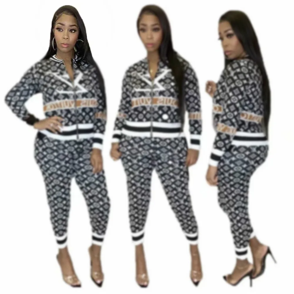 

Fashion Silm-fit Two Piece Set Womans Zipper Stand Collar Fall Casual Tracksuits, Picture