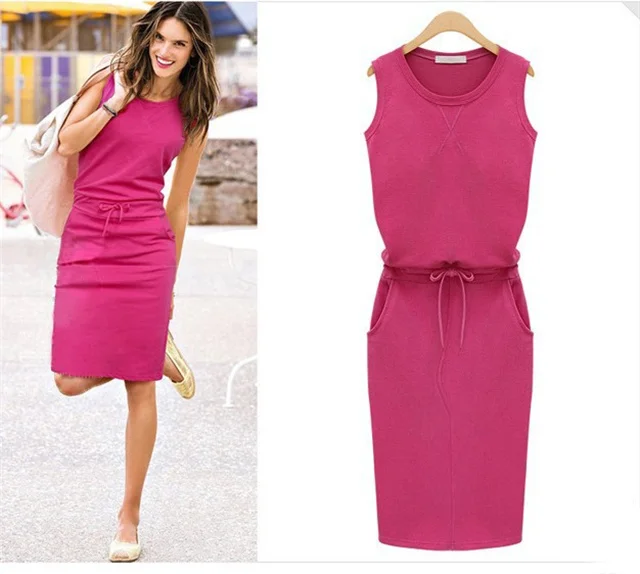 

Temperament Simple Round Neck Sleeveless Vest Straight Dress, Picture showed