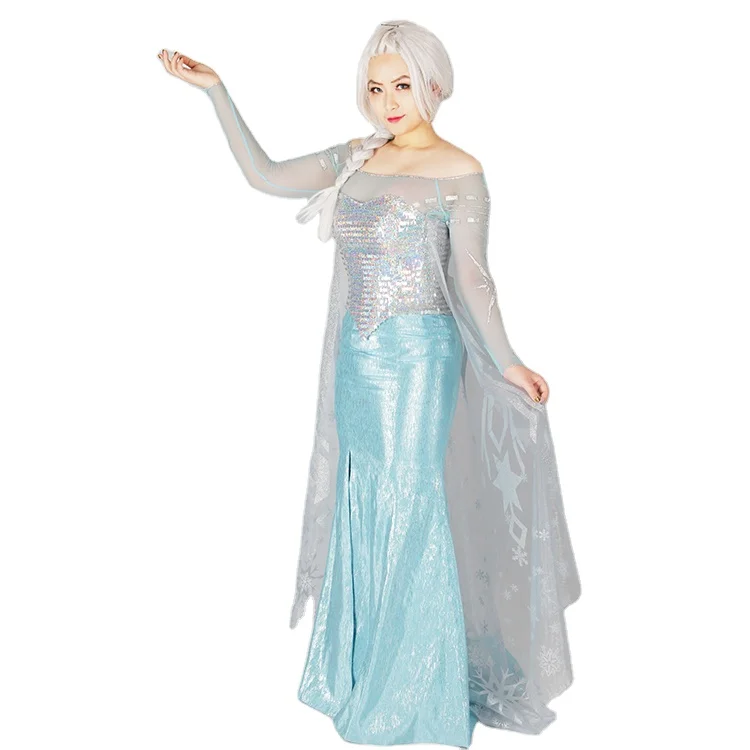 

Frozen Princess Elsa Ice Queen Helloween Christmas Adult Women cosplay Costume Set (Dress Set) p1902, Blue