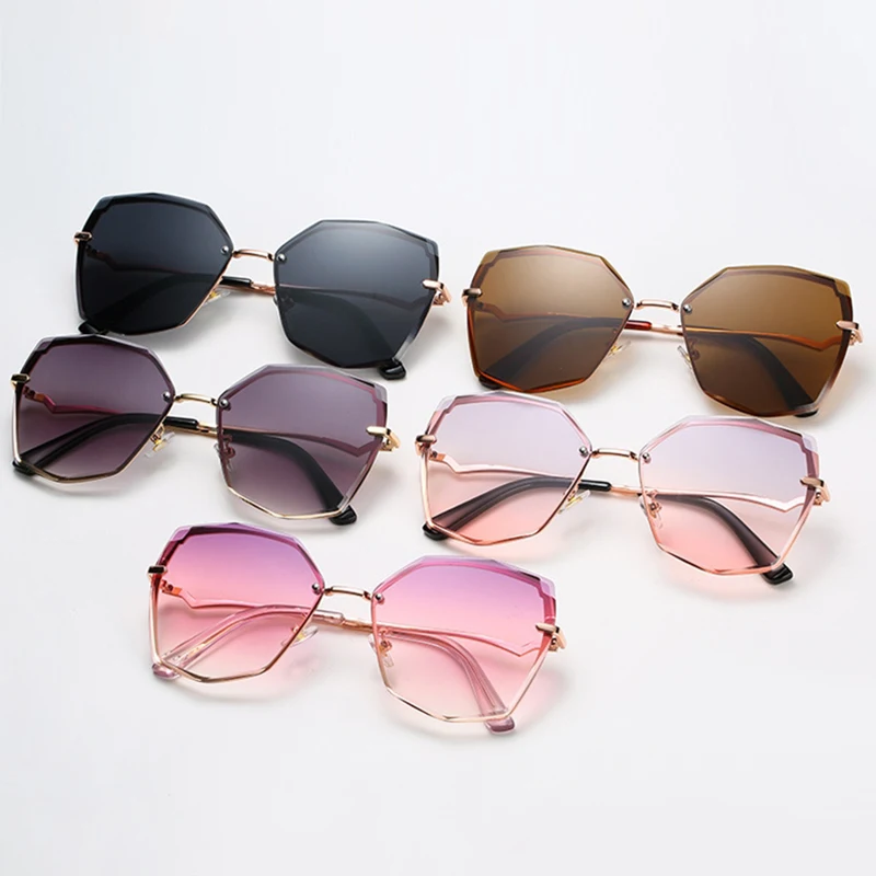 

Summer Fashion Designer Polygon Metal Frame Women Shades Sunglasses Sun Glasses, As picture shown