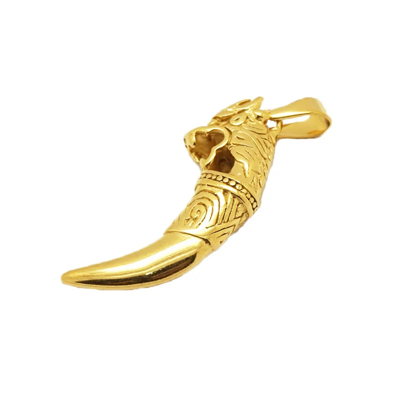 Großer massiver Wolfkopf Wolfzahn Anhänger 18 K Rosegold vergoldet