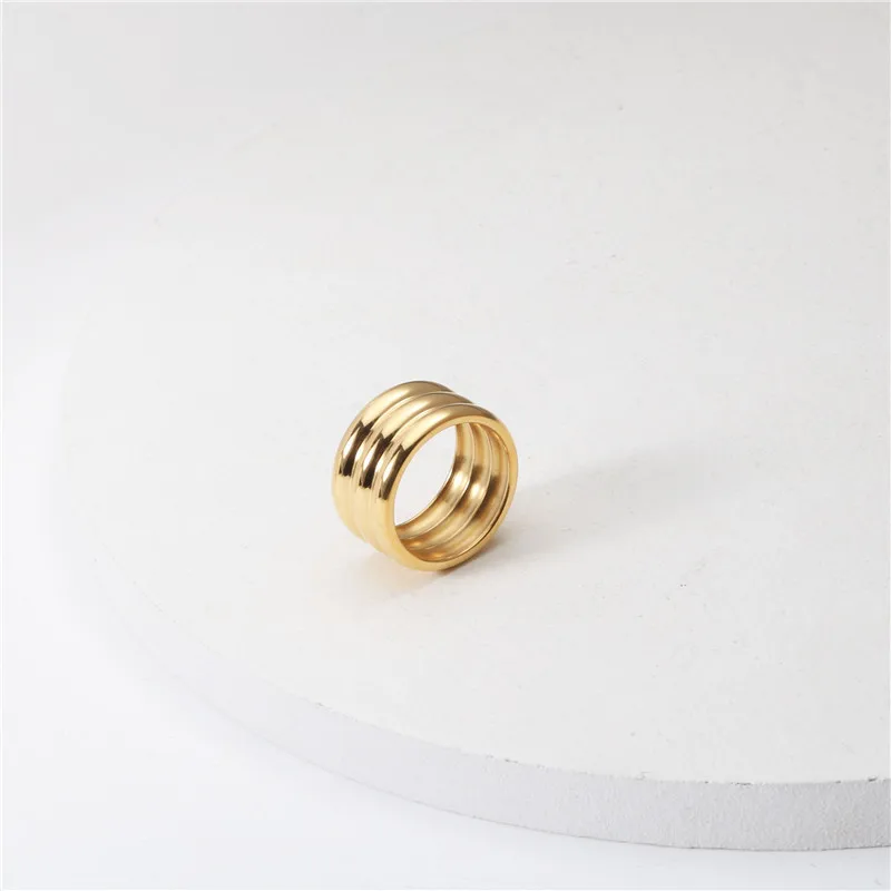 

High End 18K PVD Gold Plated Statement Chunky Band Ring Stainless Steel Rings for Women New Trendy Jewelry