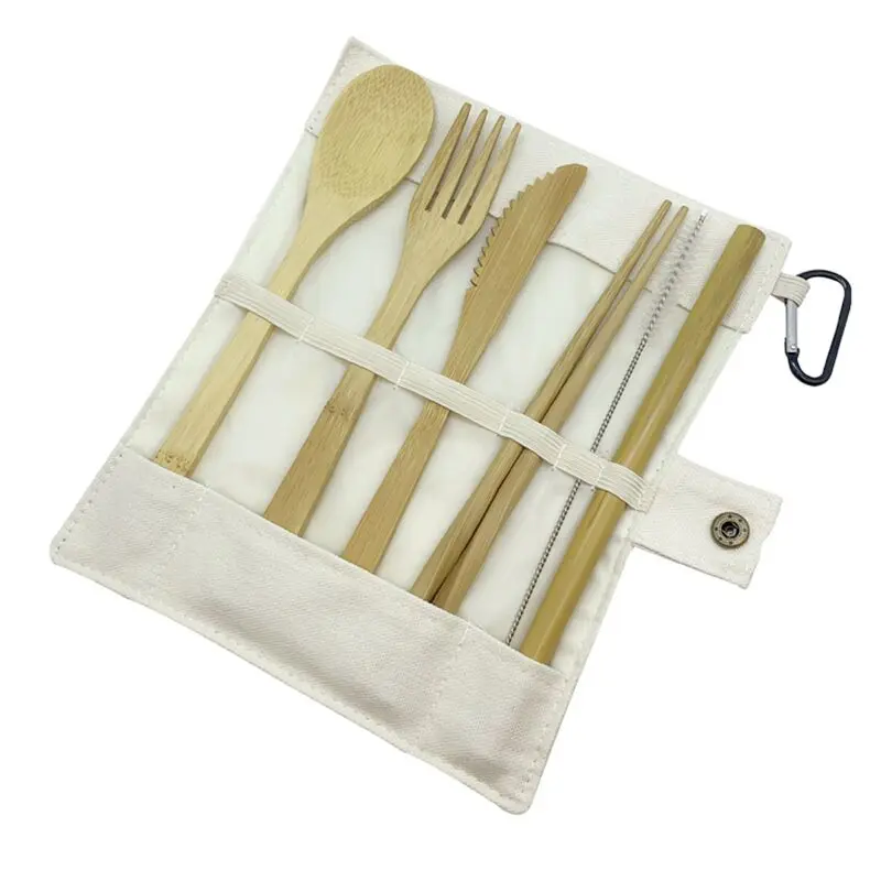 

Organic Eco Friendly Flatware Reusable Portable Bamboo Travel Cutlery With Case Zero Waste Wooden Utensils set