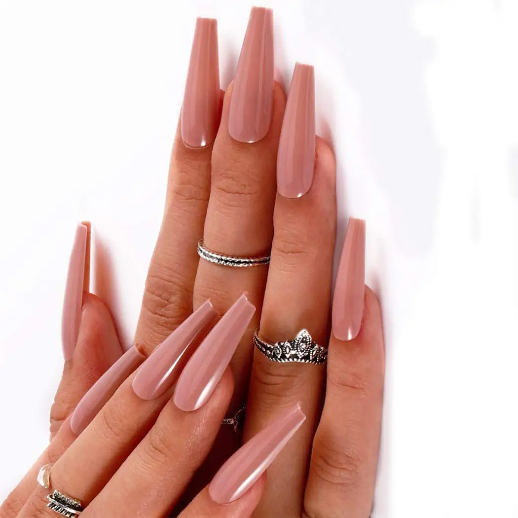 

Gorgels Super Long Fake Nails Coffin Glossy Press on Nails Ballerina Acrylic False Nails Tips