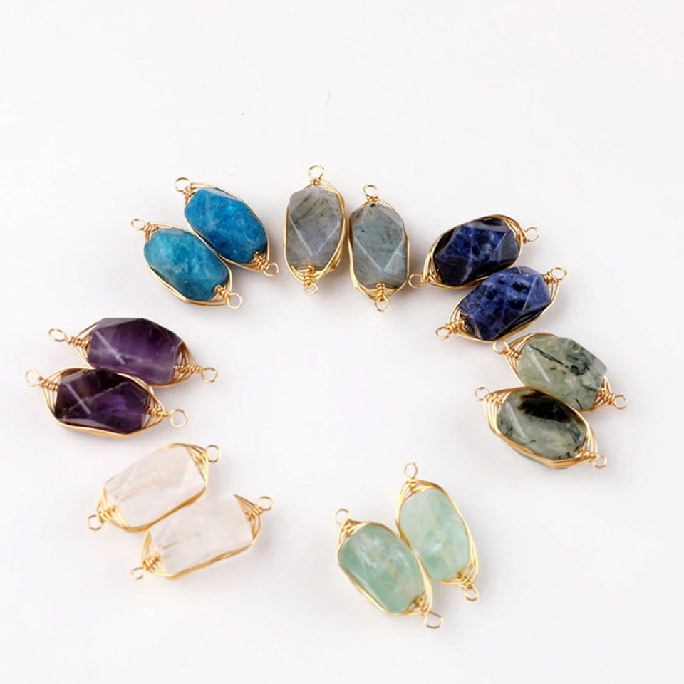 

Double Hanging Special-Shaped Irregular Crystal Stone Cutting Surface Copper Wire Winding Diy Hand Necklace Accessories, Natural colour