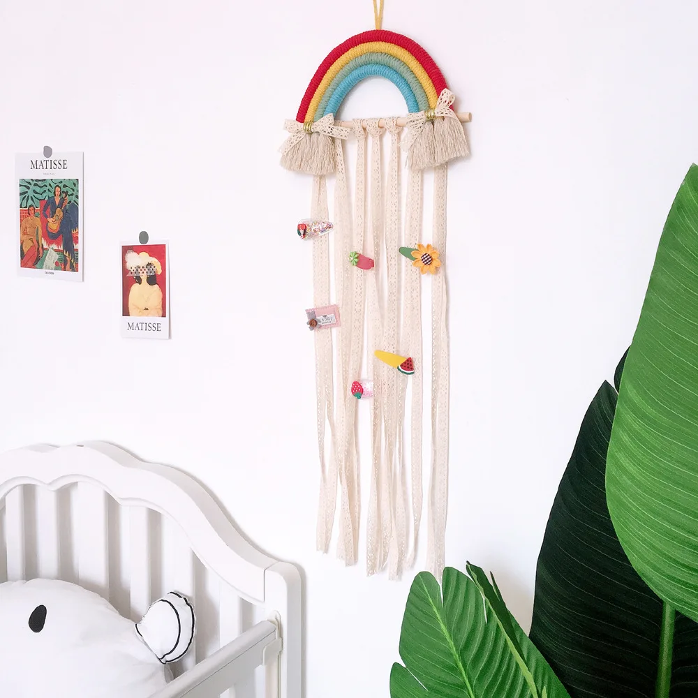 

Hot sale kids living room hand woven cotton tapestr rainbow wall hanging for home decoration, Picture