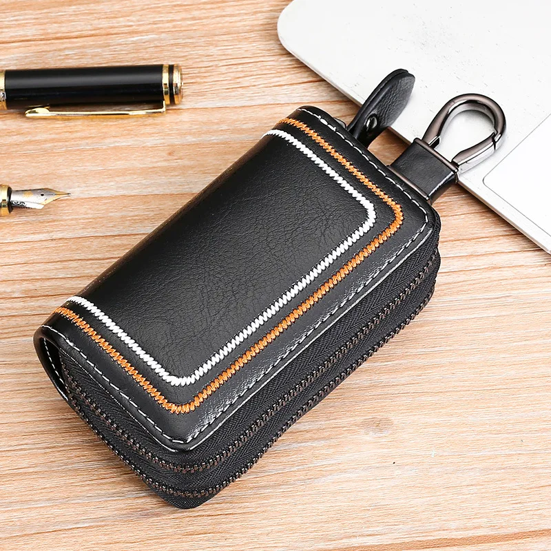 

2021 New Fashion Car Key Wallet Double Zipper Genuine Leather Car Key Case, Customized color