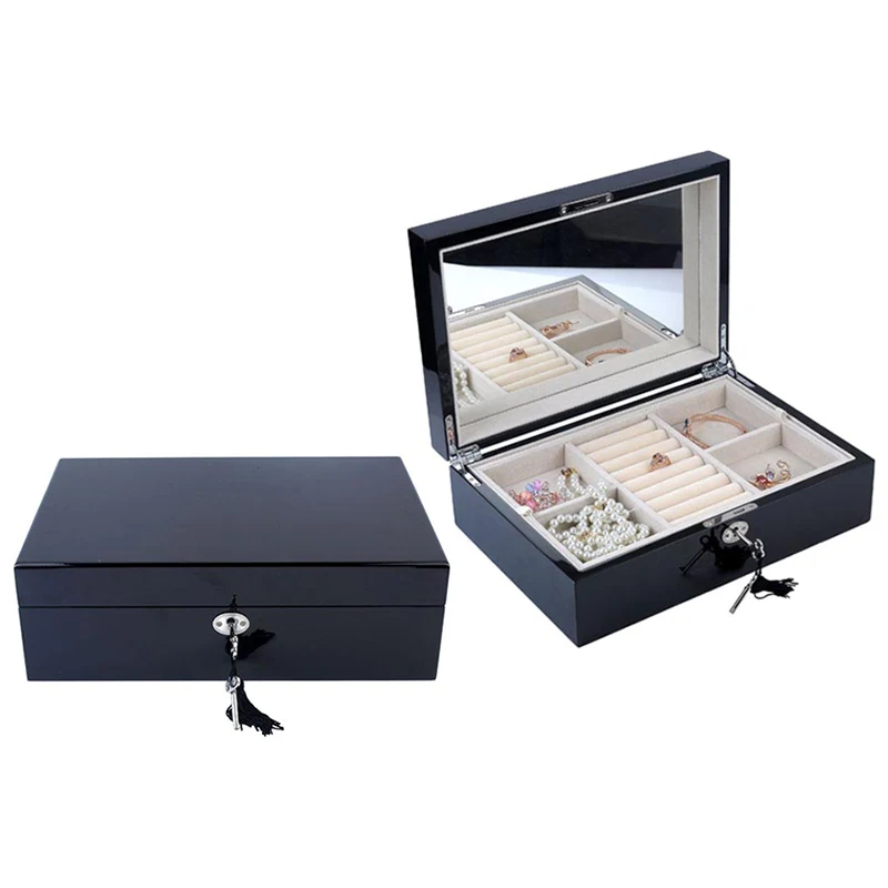 

New Design Wooden Cufflink Boxes Black Ring Jewelry Box With Mirror