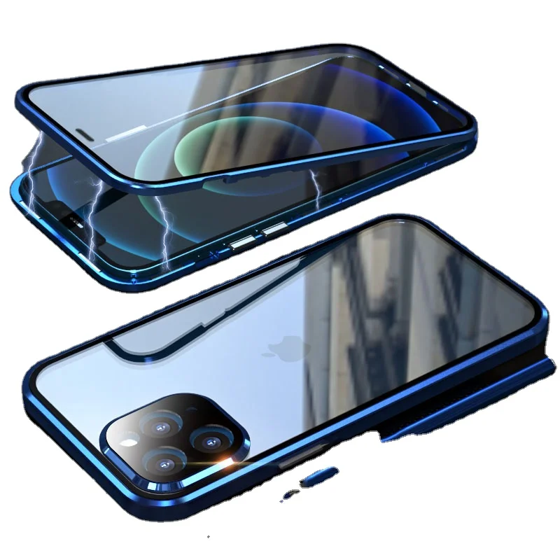 

Magnetic Metal Camera protection For iPhone 12 Pro Max 12 Pro Mini Case Fundas coque Double-Sided Glass phone Cases cover luxury