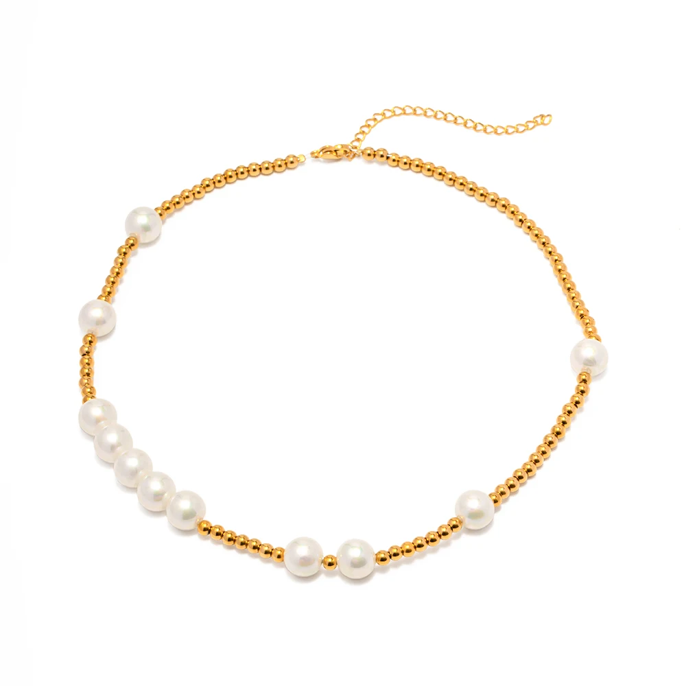 

18K Gold Plated Stainless Steel Jewelry Gift Charm Bead Chain Splicing Shell Pearl Choker Necklace For Girls