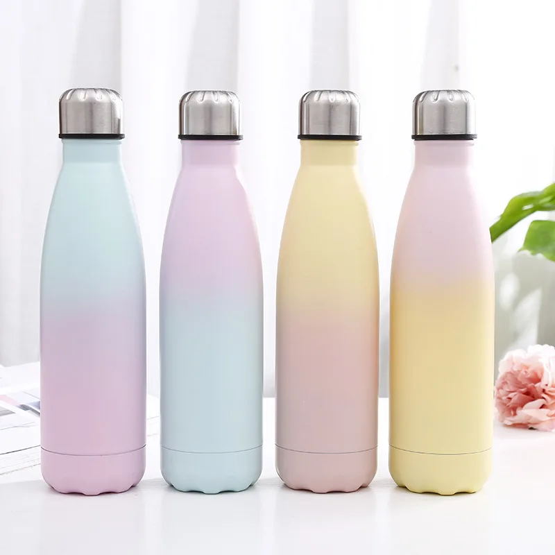 

350ml 500ml macaron colorful stainless steel metal dirnk water bottle, Customized color acceptable