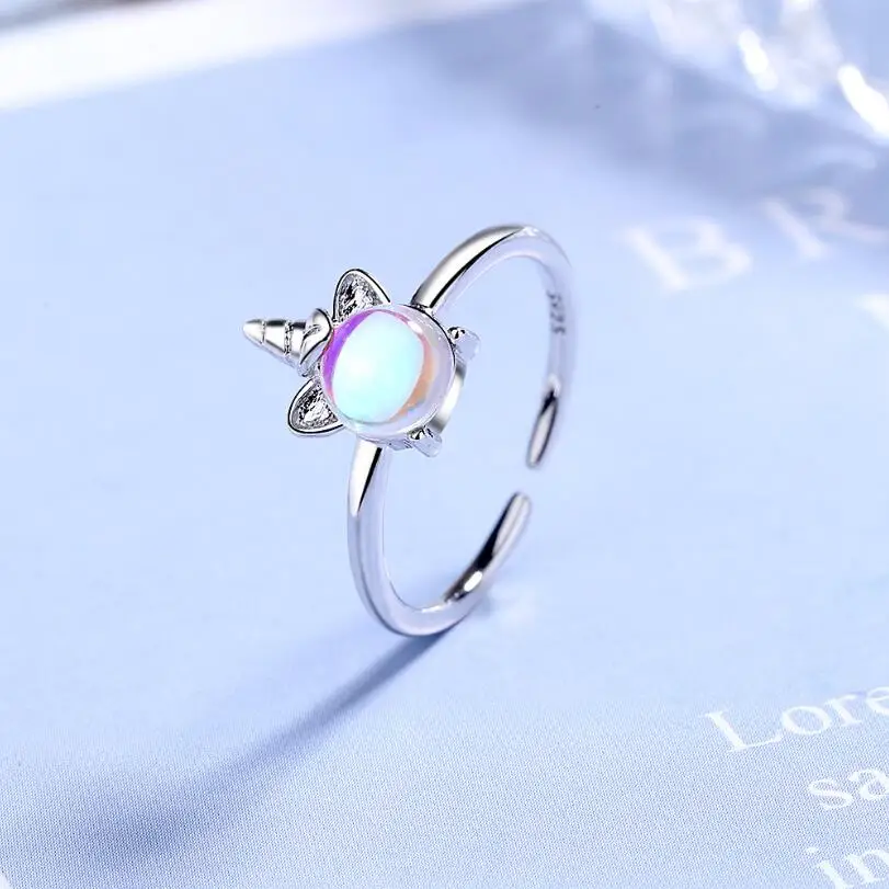 

New Exquisite Color Moonstone Unicorn Opening Rings For Women 925 Sterling Silver Jewelry Accessories Party Gifts SAR106