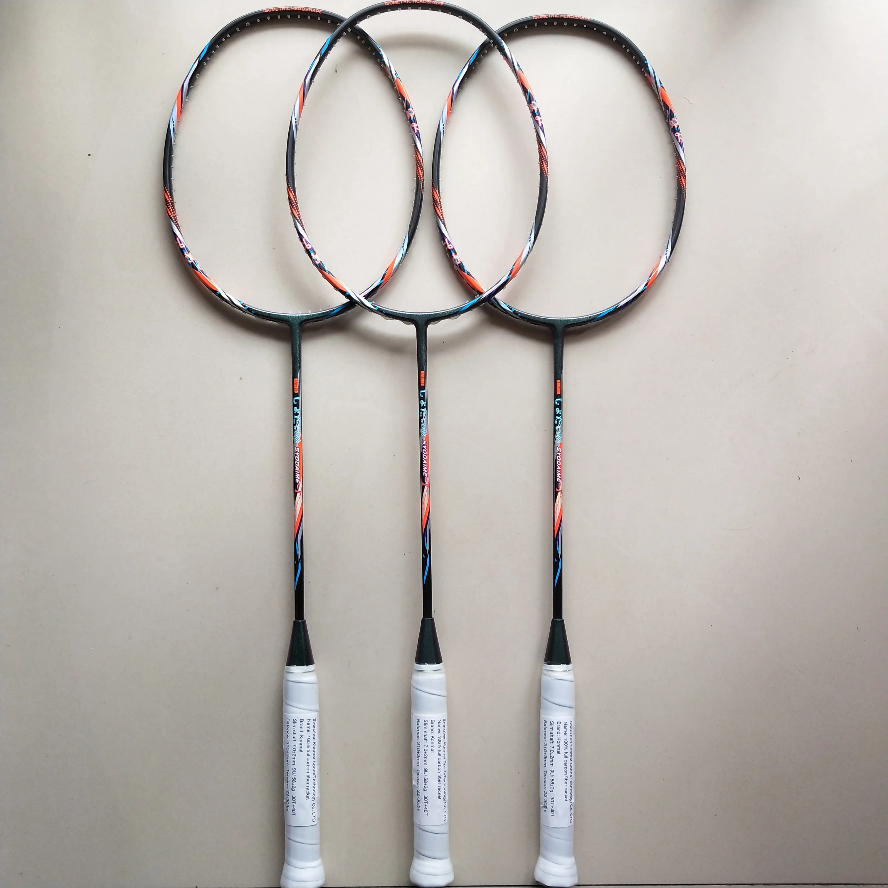 

9U 58g 26~30LBS Badminton woven rackets with Japanese Graphite fiber 30~40T woodhand badminton rackets, Black/yellow or customized