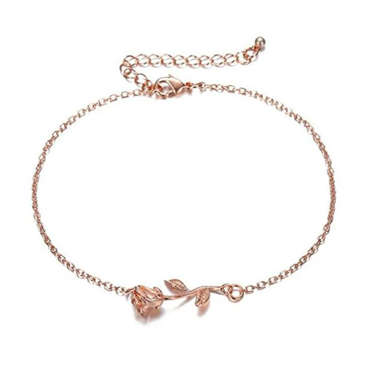 

Body Jewelry Vendor Rose Gold Color Flower Inital Chain Anklets Women Valentine'S, Silver,gold,rose gold