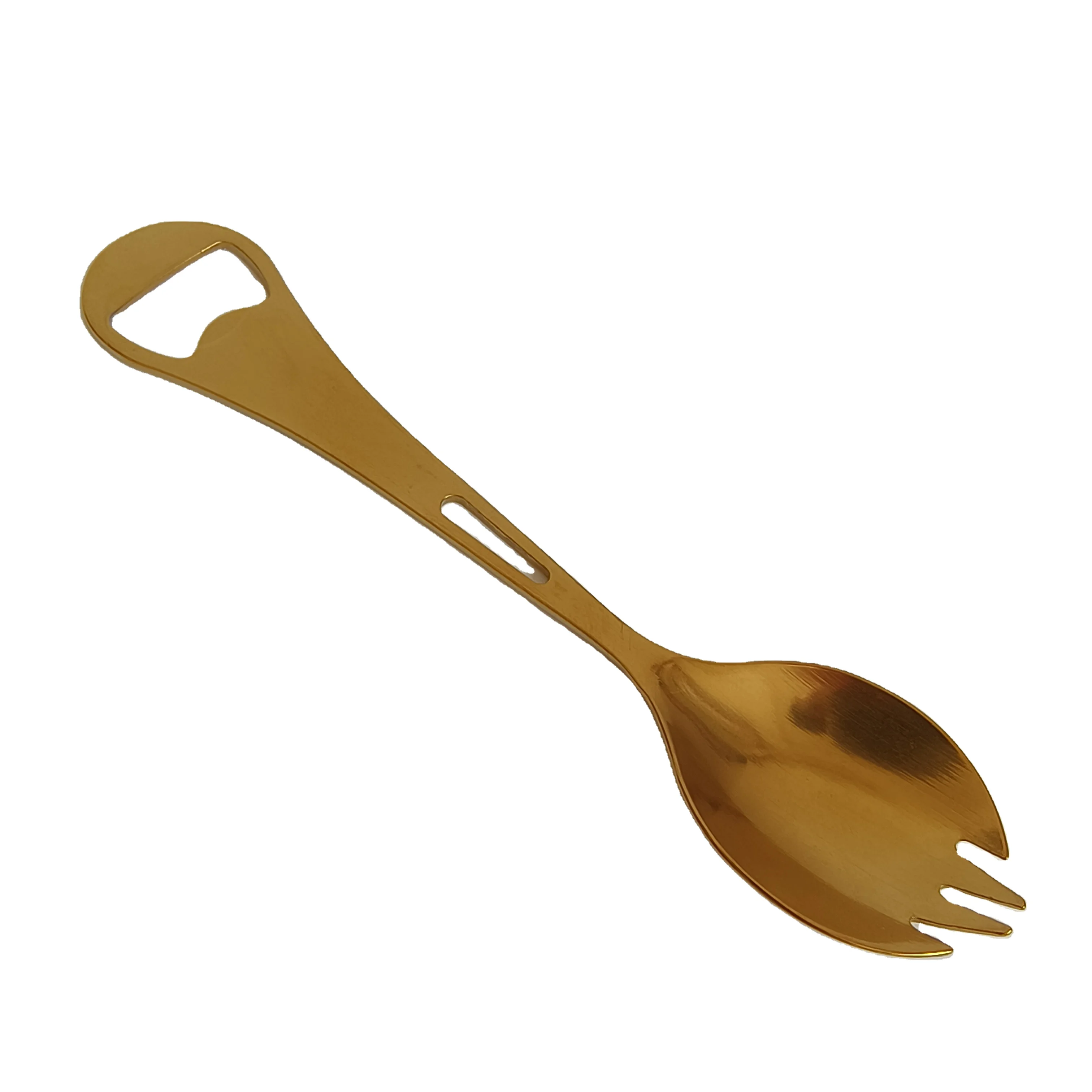 Patented 3-in-1 Stainless Metal Multifunctional Beer Spoon Instant Shipping Stocked Fork and Bottle Opener for Food Use