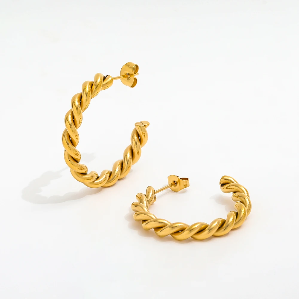 New Trendy Earring 18K Gold Plated Chunky Twisted Hoop Earrings Rope Stainless Steel Earrings Wholesale