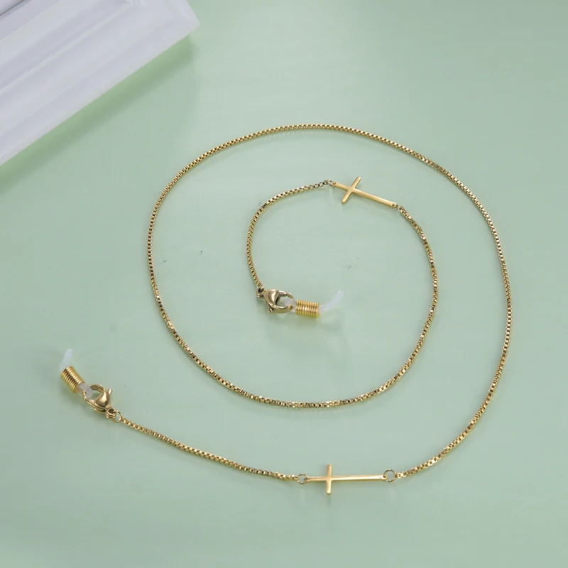 

Fashion Women Stainless Steel Cross Pendant Chain Necklace Reading Glasses Chain Strap Eyewear Cord For Men Eyeglass Neck Rope