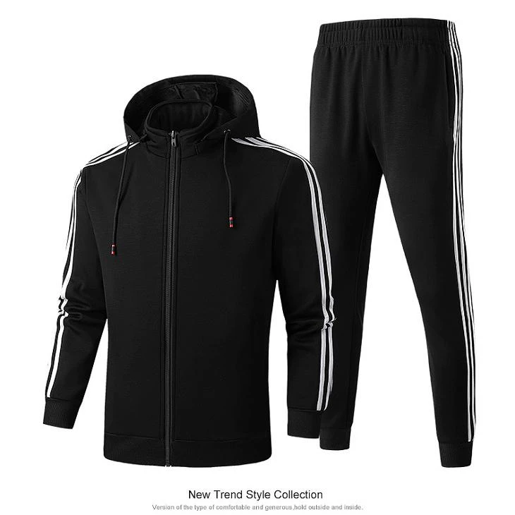 

wholesale mens blank cotton jogging jacket and jogger pants set black hoodies