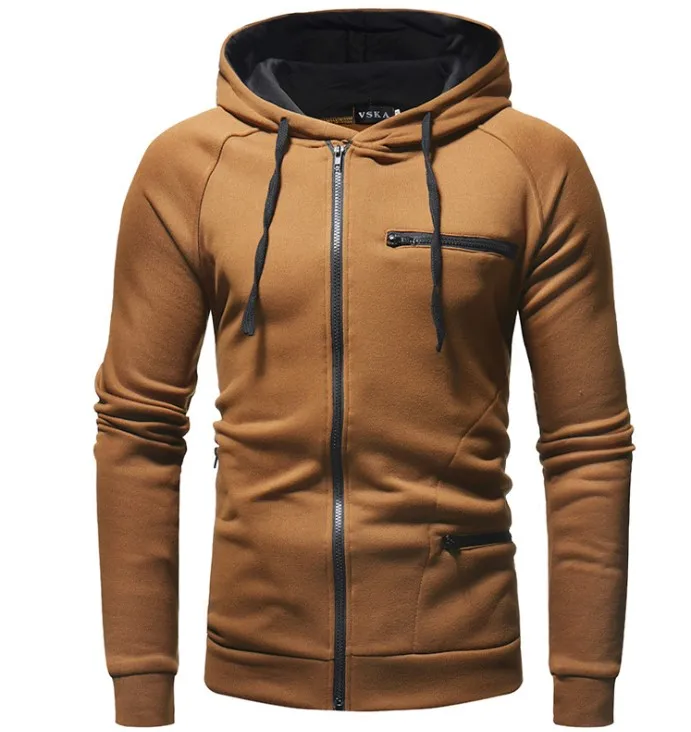 

Brown men's zip-up cotton/polyester fleece hip hop tops hoodie