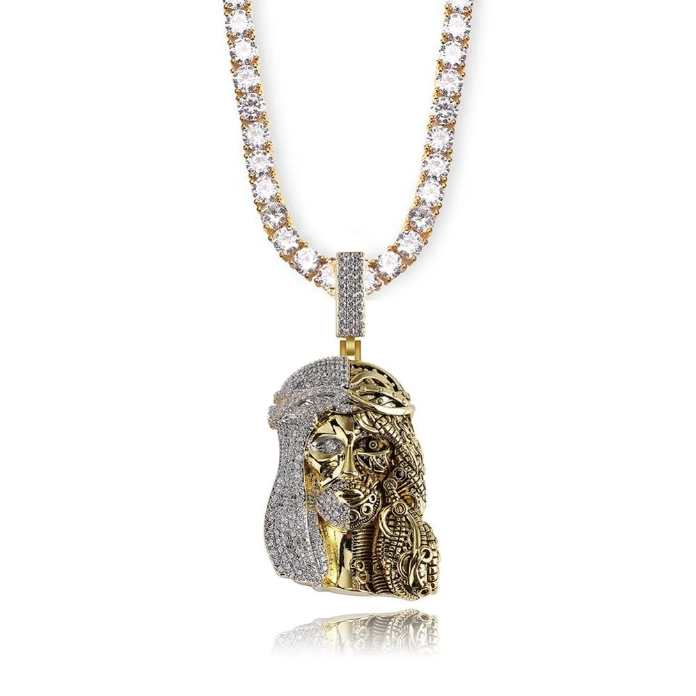 

Hip Hop Half Mechanical Jesus Face Special Jesus character Face Christianity Luxury Rapper Jewelry Initial joyeria hip hop Bling, Silver,gold