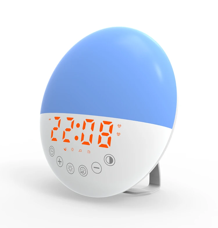 

2021 Hot Selling Wake up light sunrise alarm clock with 7 color night light sunrise simulation sleep aid FM radio