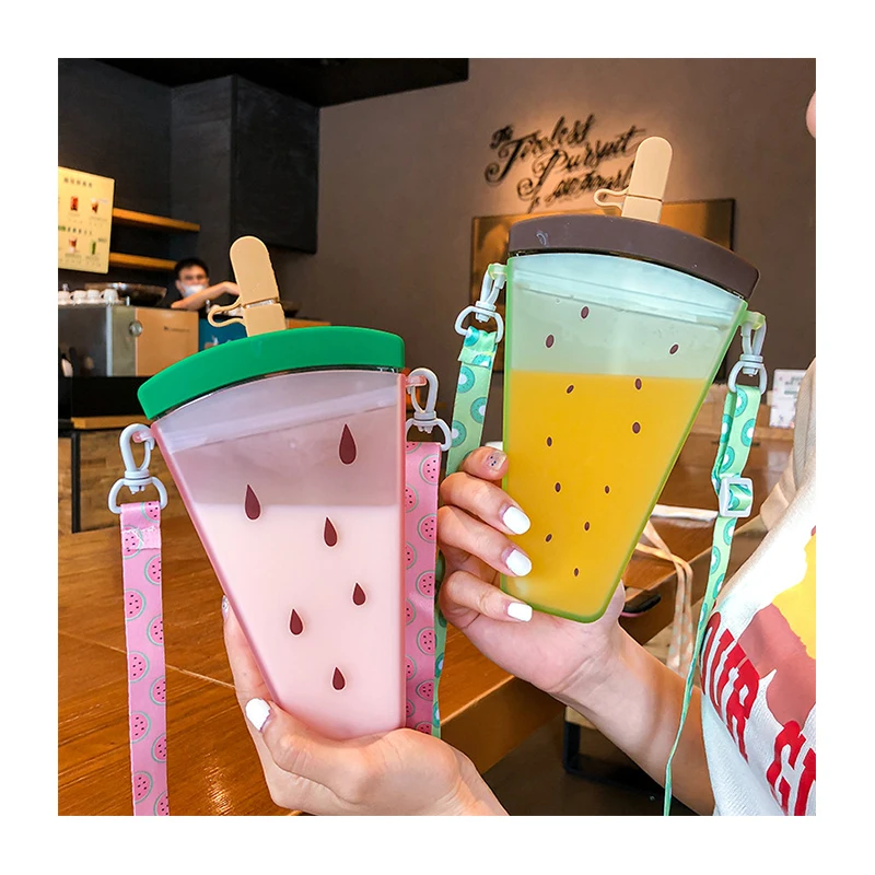 

Wholesale Summer Children's Strap Ice Cream Plastic Cup Portable Outdoor Juice Popsicle Water Bottle Gift