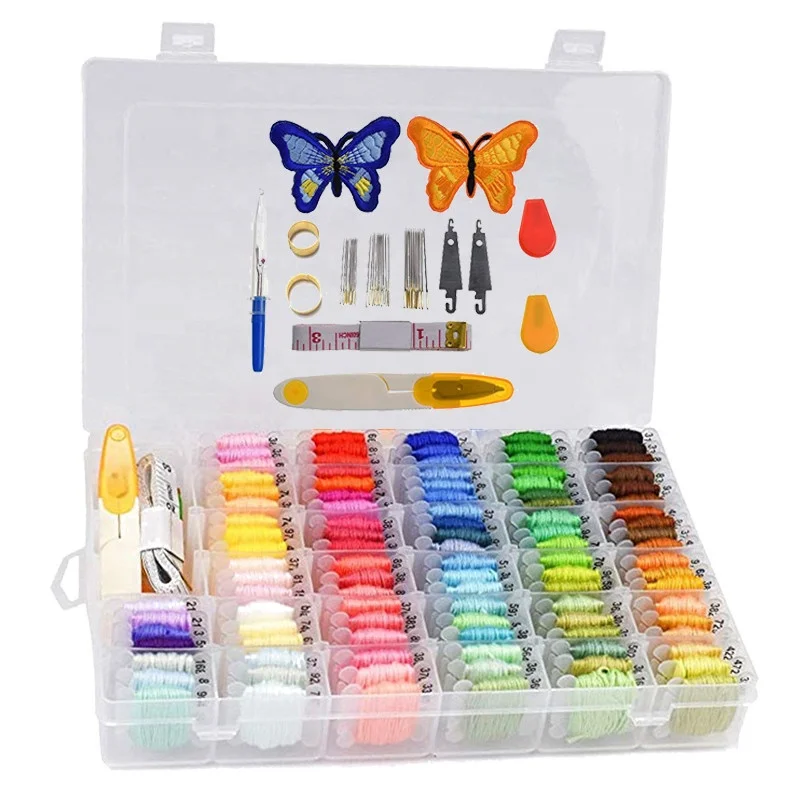 

SHELIKE Embroidery Floss Kit 100PCS Cross Stitch Thread with Threader Bobbins, Sewing Needles Storage Box Embroidery Starter Kit, Colorful