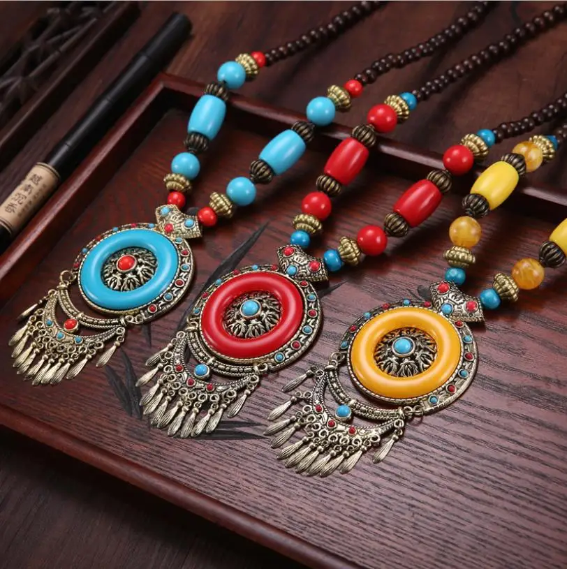 

women Bohemian necklace rice bead retro exaggerated accessories women's ethnic style sweater necklace dance vintage necklaces