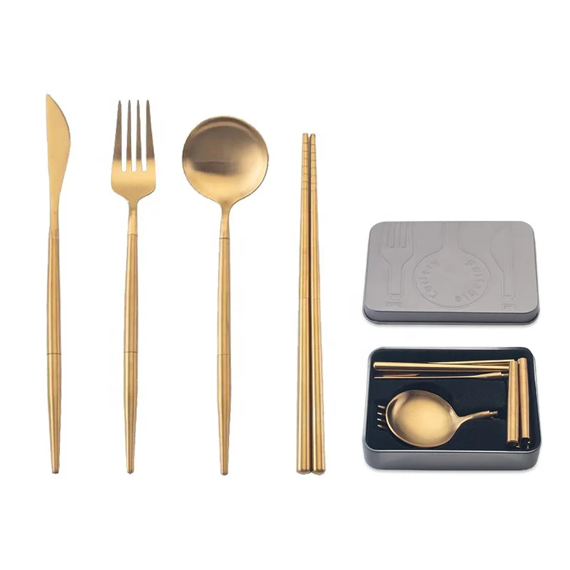 

304 stainless steel foldable Portuguese outdoor picnic tableware Popular Stainless Steel Silverware Gold Plated Flatware set, Silver/gold/rose gold/black/pink gold/green gold/black gold
