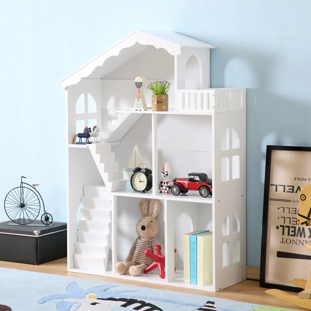 

Manufacture Dolls House Furniture White Doll house Three Floor Toys Kids Diy Doll House Hard Wood Toddler Bookself For Kids