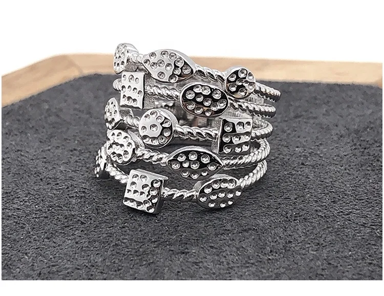 product-Fashion Women Engagement Jewelry Silver Ring Geometric Multi-layer Design-BEYALY-img