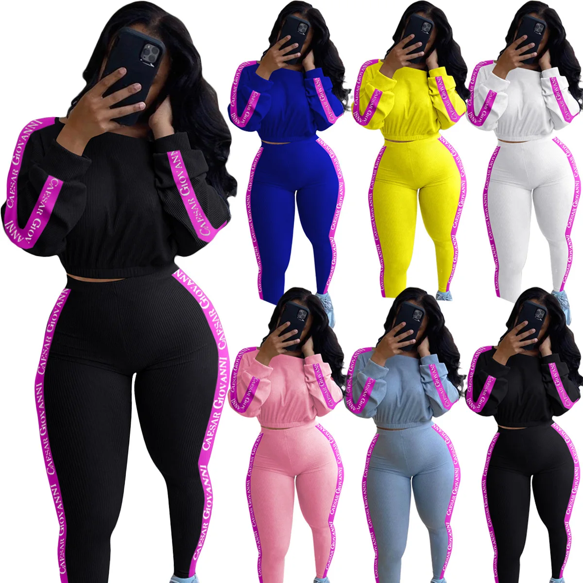 

Wholesale Sweat Suits Set Womens 2 Piece Sweatshirt Sweatpants Full Zip Hoodie Tracksuits Sportswear Jogging Suits with Pocket, Customized color