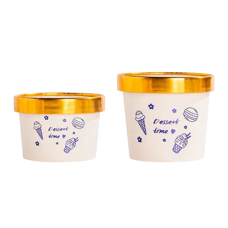 

Disposable Ice Cream Paper Cups with Gold Paper Lids