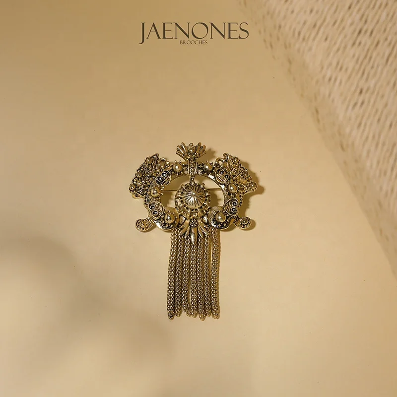 

JAENONES Wholesale Women Jewelry Antique Crystal Brooches Tassel Designer Brooches And Pins