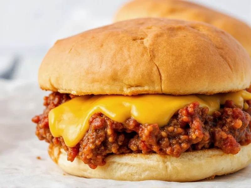 Homemade sloppy joes with melted cheddar on toasted brioche buns