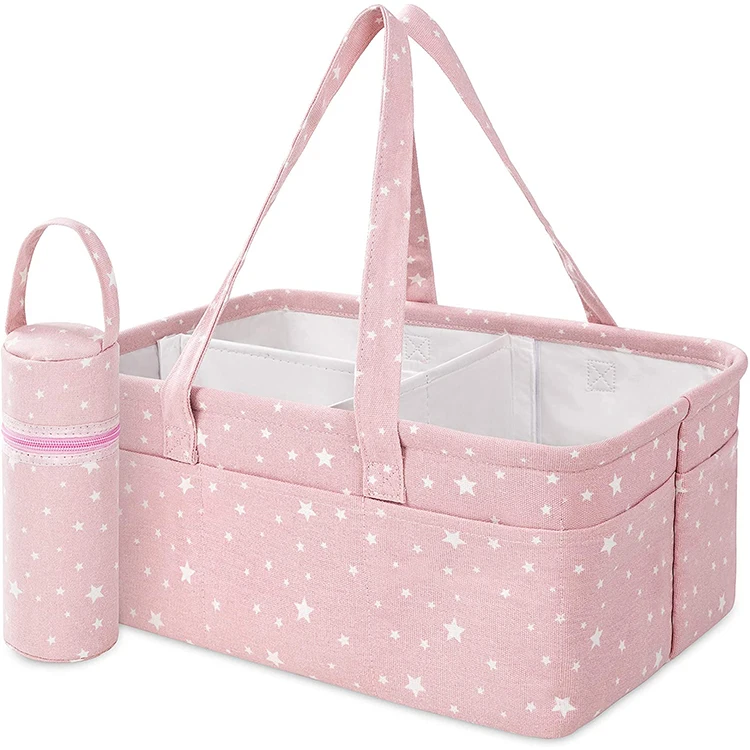 

with Detachable Divider Portable Mommy's Bag Nursery Baby Cotton Canvas Diaper Storage Caddy, Pink, customized