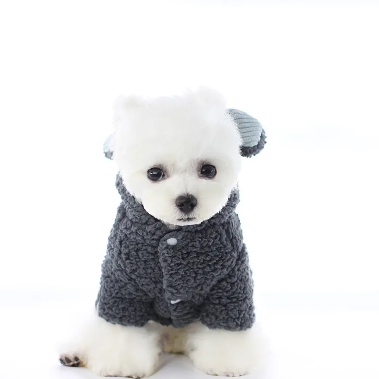 

Winter Pet Puppy Teddy Bulldog Warm Comfortable Plush hoodie Fashion Luxury Dog Coat Wholesale, 2 colors