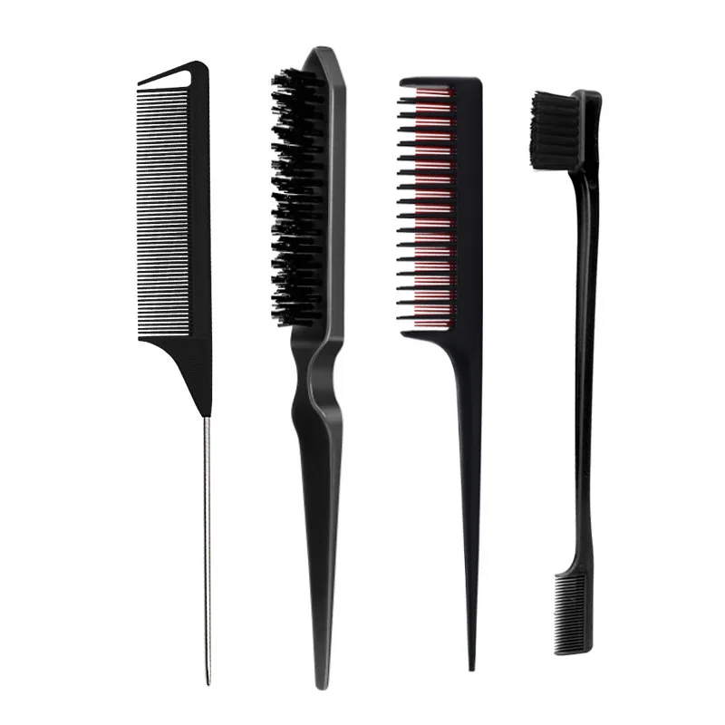 

4 pcs Styling Hair Comb Set Rat Tail Steel Pintail Comb Double Teeth Hair Dressing Wide Tooth Detangling Hair Combs